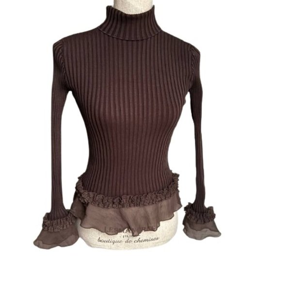 Sweaters - Silk Blend Romantic Turtleneck Sweater - Size Small